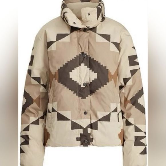 Polo Ralph Lauren Jacket Puffer Aztec Navajo Indian Down Beige RARE Size Large